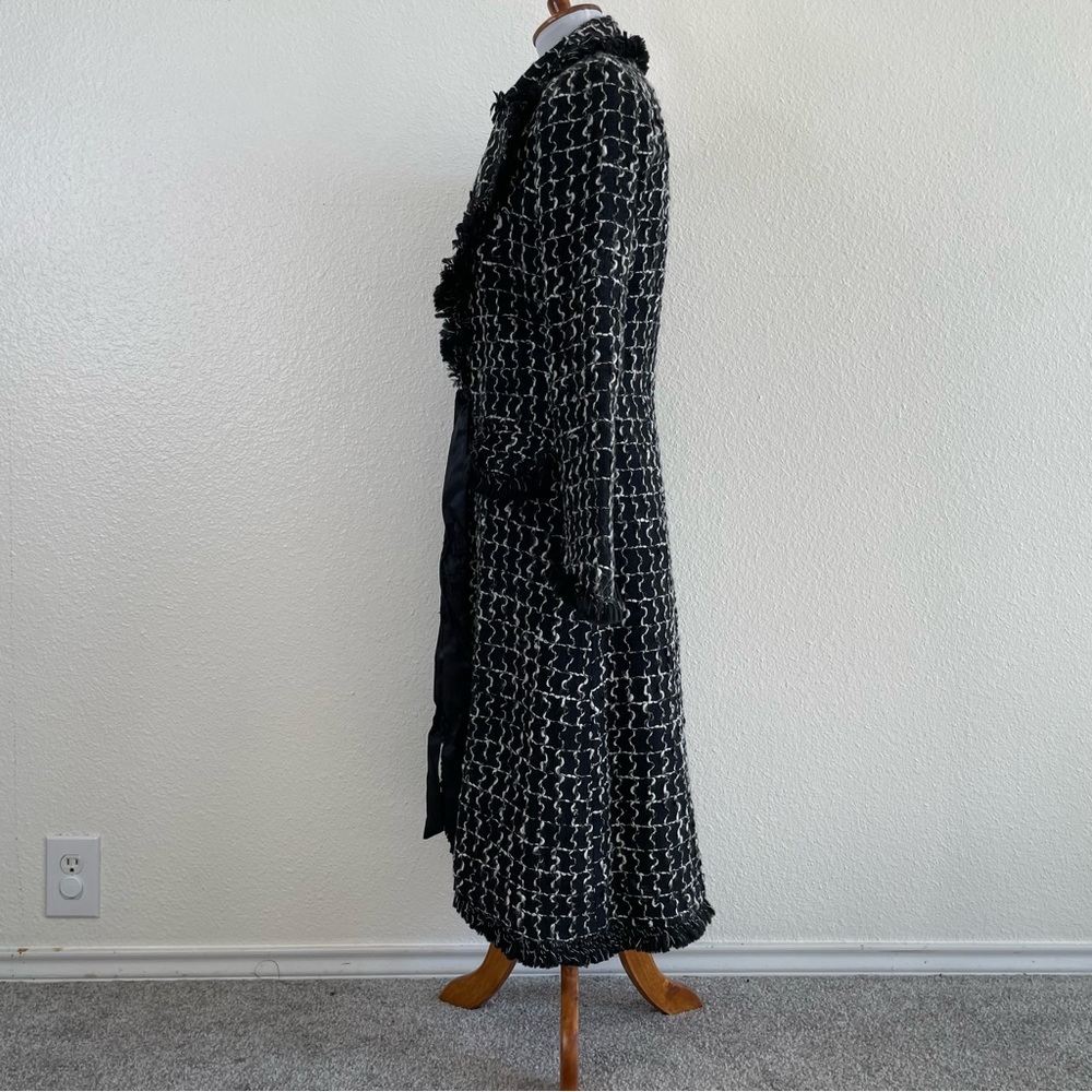 Newport News Long Jacket Wmns 4 Black White Textured Fringe Boho Luxury Quality - Picture 8 of 10